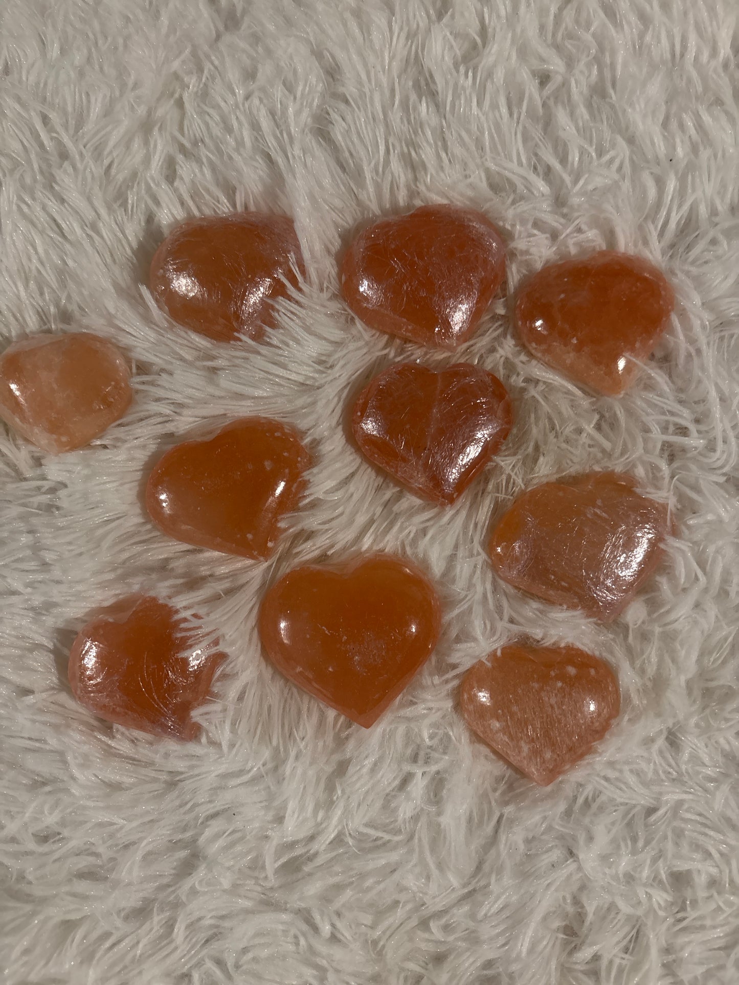 Peach selenite hearts